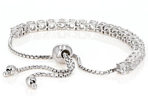 4.05ctw Round Crystal Quartz Rhodium Over Sterling Silver Bolo Bracelet Adjusts Approximately 6