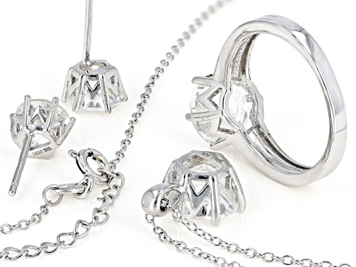 6.18ctw Crystal Quartz Soliatire Ring, Earrings & Pendant w/ Chain Rhodium Over Sterling Silver Set