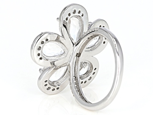 5.18ctw Crystal Quartz with .72ctw White Zircon Rhodium Over Sterling Silver Flower Ring - Size 6