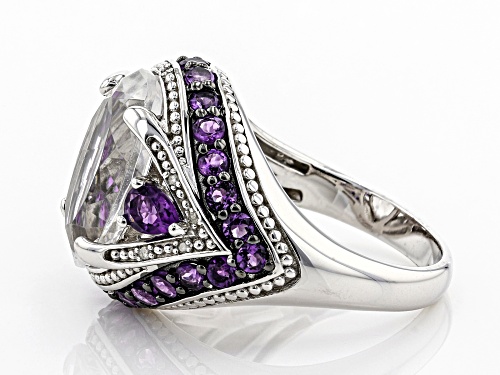 4.89ct Crystal Quartz with 1.11ctw Amethyst & Diamond Accent Rhodium Over Sterling Silver Ring - Size 9