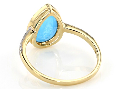 12x8mm Pear Cabochon Sleeping Beauty Turquoise With .08ct Diamond Accent 10k Yellow Gold Ring - Size 7