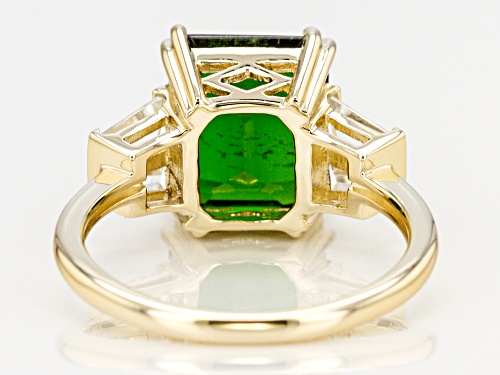3.58ct Rectangular Chrome Diopside 1.11ct Tapered Baguette Zircon 10k Yellow Gold Ring - Size 7