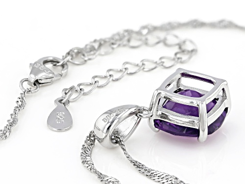 3.66ct Square Cushion Checkerboard Cut African Amethyst Rhodium Over Silver Pendant with Chain