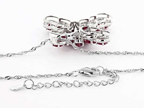 8.12ctw Mixed Shape Indian Ruby & .32ctw Zircon Rhodium Over Silver Cross Pendant With Chain