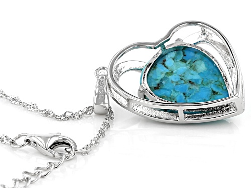 18x13mm Pear Shape Cabochon Composite Turquoise Rhodium Over Silver Heart Shape Pendant With Chain