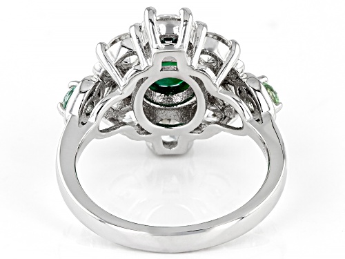 3.96ctw Lab Created Emerald, With Lab Created Green And White Sapphire, Rhodium Over Silver Ring - Size 8