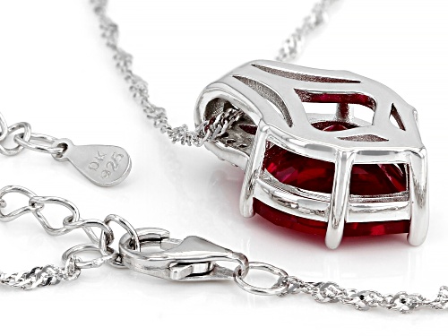 6.83ctw Lab Created Ruby and .09ctw White Zircon Rhodium Over Silver Pendant With Chain