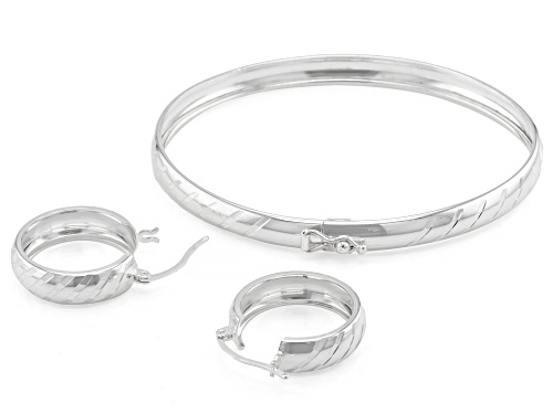 Sterling Silver Diamond-Cut Bangle & Hoop Earring Set