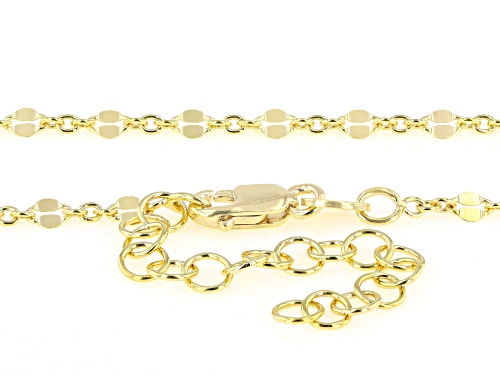 18k Yellow Gold Over Sterling Silver Mirror & Cable Link Station 18 Inch Necklace - Size 18