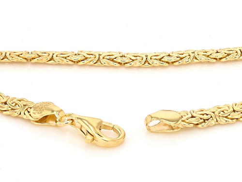 18k Yellow Gold Over Sterling Silver 4mm Byzantine Link Bracelet & 20 Inch Chain Set of 2