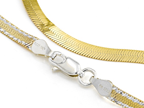 Sterling Silver & 18k Yellow Gold Over Sterling Silver 3.6mm Diamond-Cut Herringbone 20 Inch Chain - Size 20
