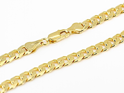 18k Yellow Gold Over Sterling Silver 6mm Flat Curb 18 Inch Chain - Size 18
