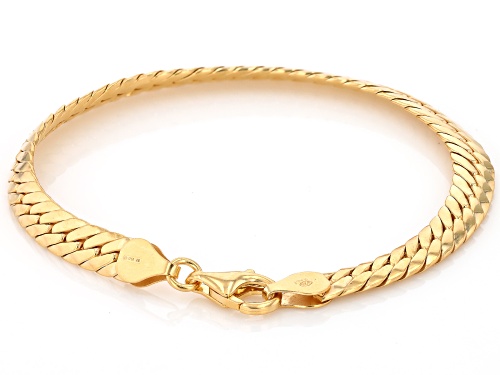 18k Yellow Gold Over Sterling Silver 5.9mm Oval Herringbone Link Bracelet - Size 7.5