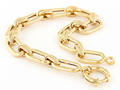18k Yellow Gold Over Sterling Silver Polished & Textured Link Bracelet - Size 8
