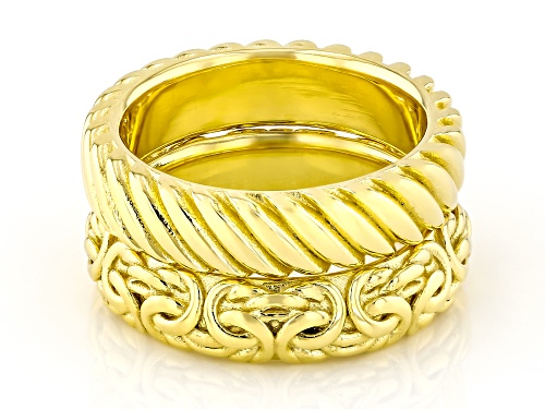Argento Oro™ 18k Yellow Gold Over Sterling Silver Byzantine Band Ring & Textured Band Ring Set of 2 - Size 8