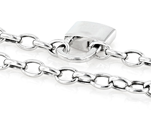 Rhodium Over Sterling Silver Lock 18 Inch Necklace - Size 18