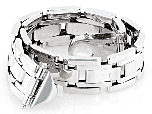 Rhodium Over Sterling Silver 11.6mm Designer Link Bracelet - Size 8.5