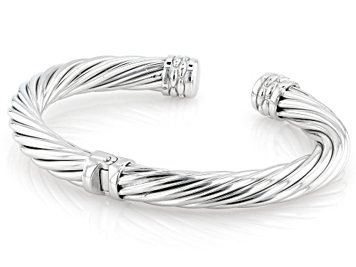 Rhodium Over Sterling Silver 7.2mm Twisted Cuff Bangle
