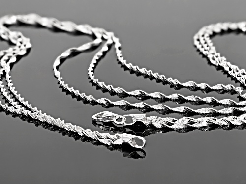 Sterling Silver Multi-strand Twisted Herringbone Necklace 20 inch - Size 20