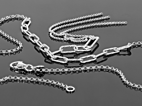 Sterling Silver Oval Tassel Link Necklace 20 inch - Size 20