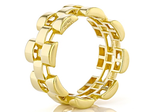 18k Yellow Gold Over Silver Panther Stampado Link Band Ring - Size 6