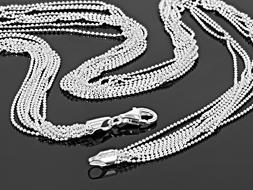 Sterling Silver Multi-Strand Diamond Cut Bead Chain Necklace 18 inch - Size 18