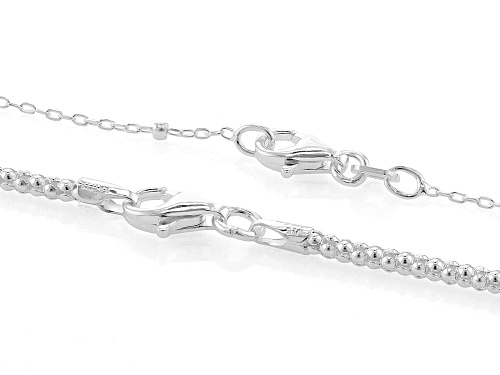 Sterling Silver 2mm Popcorn Chain with Cable and Bead Station Chain Set of 2 - Size 18