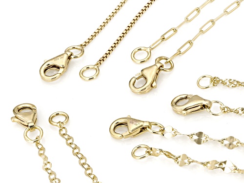 18k Yellow Gold Over Sterling Silver Rolo, Mirror, Paperclip, Box, and Singapore 18