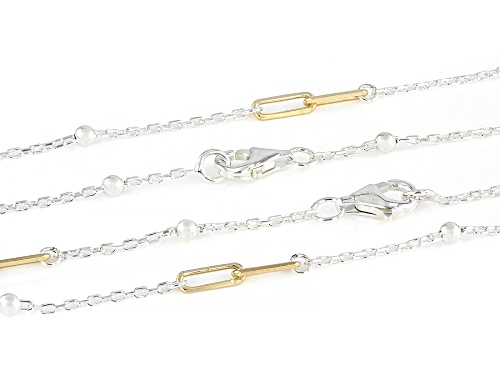 18k Gold Over Sterling Silver Two-Tone 3mm Paperclip/Bead Station 20