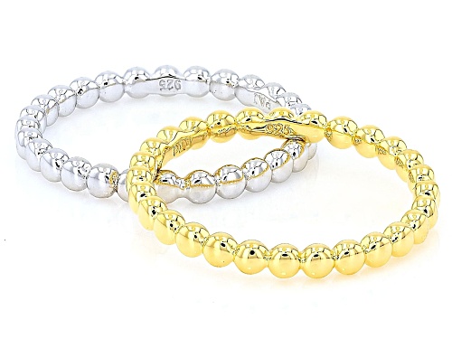 18k Yellow Gold Over Sterling Silver and Rhodium Over Sterling Silver 2.4mm Band Ring Set of 2 - Size 12