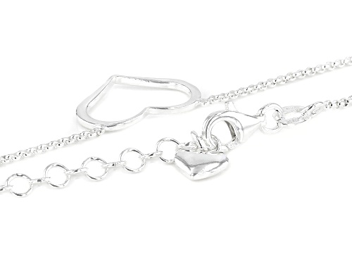 Sterling Silver Heart 18 Inch Rolo Adjustable Necklace - Size 18