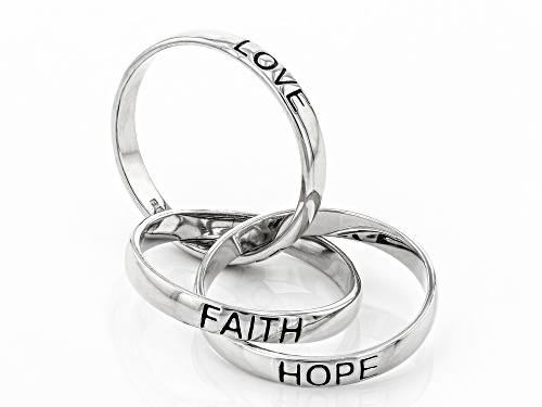 Sterling Silver Triple Rolling Faith, Hope, Love Band Rings - Size 7