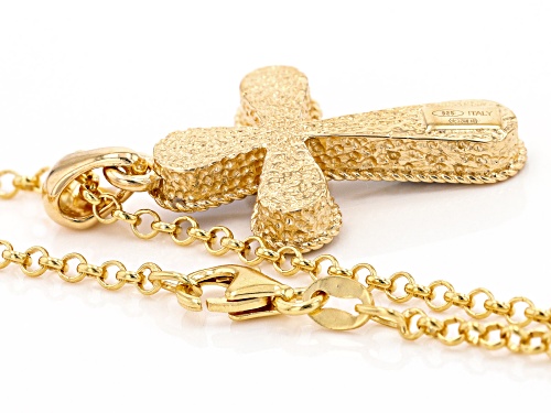 18k Yellow Gold Over Sterling Silver Mosaico Cross Pendant With Rolo Chain