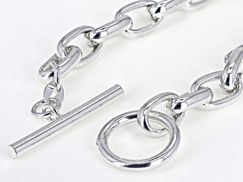 Sterling Silver Hollow Rolo Link Toggle Bracelet - Size 7.5