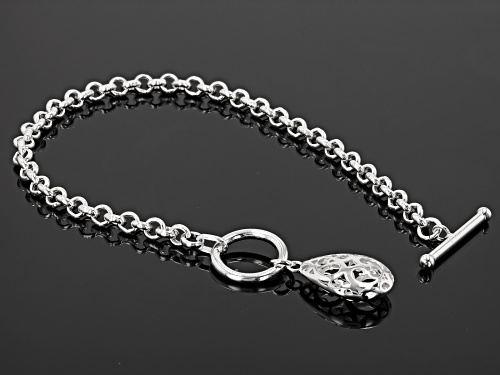 Sterling Silver Rolo Link Toggle Bracelet With tear Drop Toggle - Size 7.5