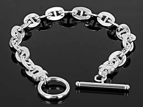 Sterling Silver 7.5mm Flat Rolo Mariner Link Toggle Bracelet - Size 8