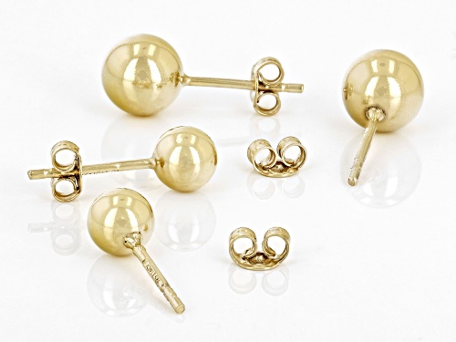 18K Yellow Gold Over Sterling Silver 6-8mm Ball Stud Earrings Set of 2