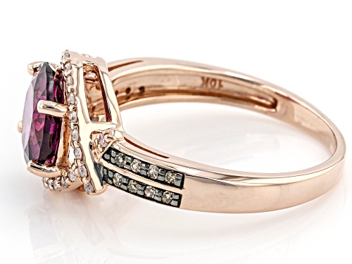 1.25ct Round Grape Rhodolite Garnet With 0.20ctw Champagne And White Diamond 10k Rose Gold Ring - Size 7