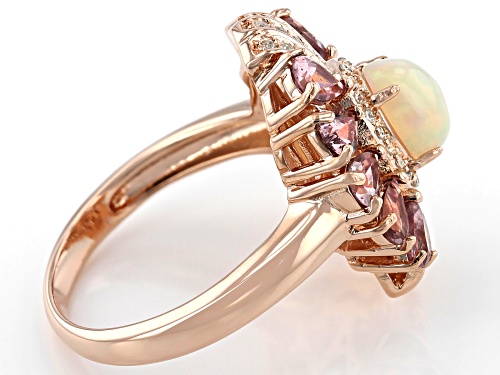2.11ctw Ethiopian Opal, Color Shift Garnet & White Zircon 18k Rose Gold Over Sterling Silver Ring - Size 10