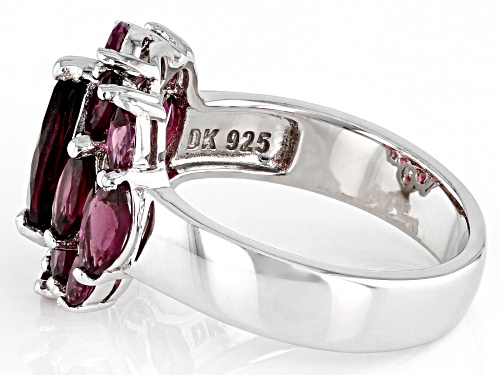2.60ctw Marquise And 0.60ctw Pear Shape  Raspberry Color Rhodolite Rhodium Over Sterling Silver Ring - Size 9