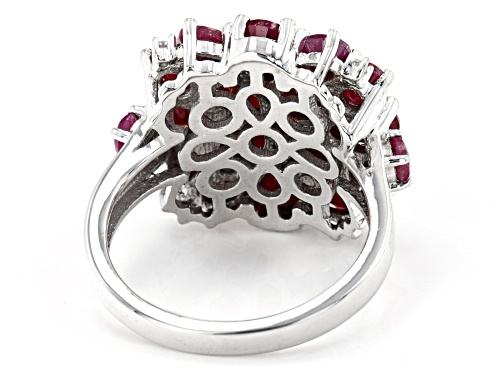 5.09ctw Round, Oval, & Pear, Indian Ruby With 0.05ctw White Zircon Rhodium Over Sterling Silver Ring - Size 8
