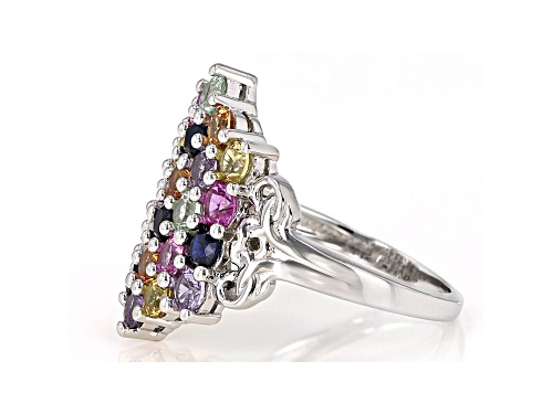 2.86ctw Multi-Color Lab Created Sapphire Rhodium Over Sterling Silver Ring - Size 7
