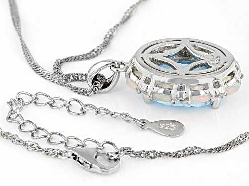 6.00ct Glacier Topaz, .82ctw Ethiopian Opal, .41ctw White Zircon Rhodium Over Silver Pendant/Chain