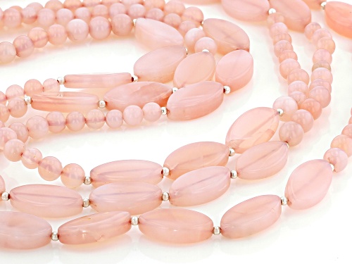 Mixed Shape Pink Opal Rhodium Over Sterling Silver Necklace - Size 18