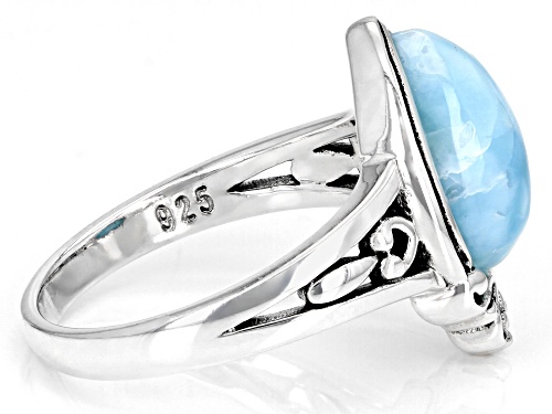 12X8mm Pear Shaped Cabochon Larimar Solitaire Rhodium Over Sterling Silver Ring - Size 7
