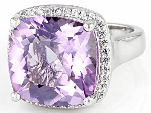 8.12ct Cushion Lavender Amethyst With 0.41ctw Round White Zircon Rhodium Over Sterling Silver Ring - Size 7