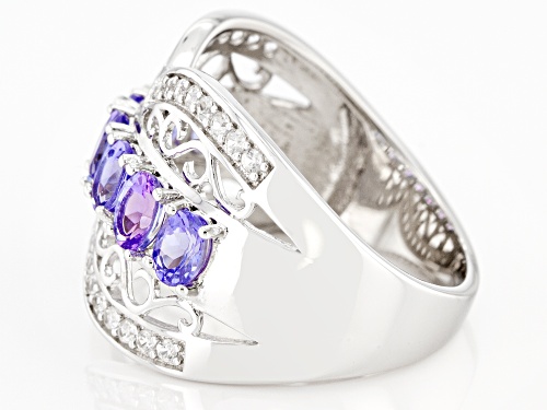 1.00ctw Oval Tanzanite With 0.26ctw Round White Zircon Rhodium Over Sterling Silver Ring - Size 8