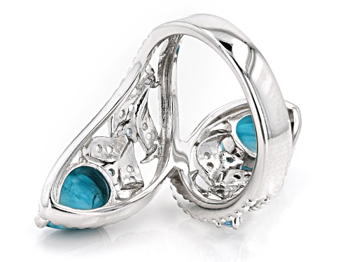 8x6mm Composite Turquoise, 0.34ctw Swiss Blue Topaz & White Topaz Rhodium Over Silver Bypass Ring - Size 8
