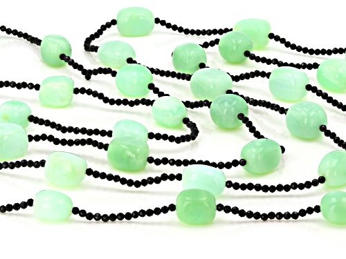 10x14mm and 12x15mm Green Opal With 2.5x2.5mm Black Spinel Station Endless Strand Beaded Necklace - Size 58