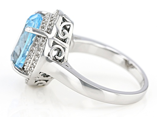 4.65ct Glacier Topaz With 0.94ctw Round White Topaz Rhodium Over Sterling Silver Ring - Size 7